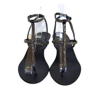 INC International Concepts By Macy's Madge Black Strappy Bling Wedge Sandals